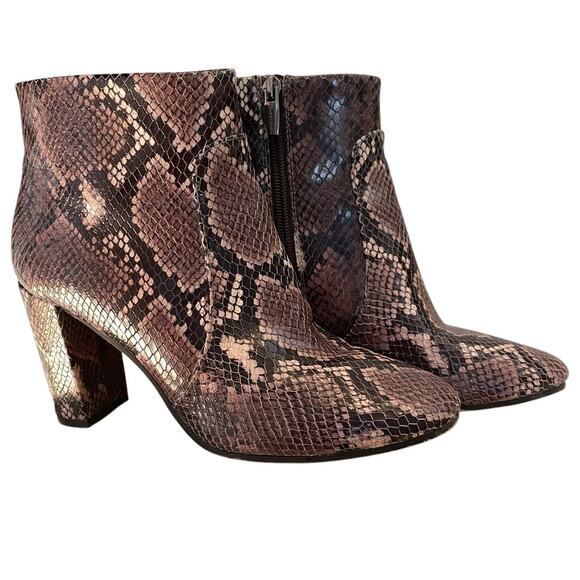 Vince Camuto 8 Leather Snakeskin Boots | Chunky Heel, Purple/Black/Pink $160 - Picture 10 of 10